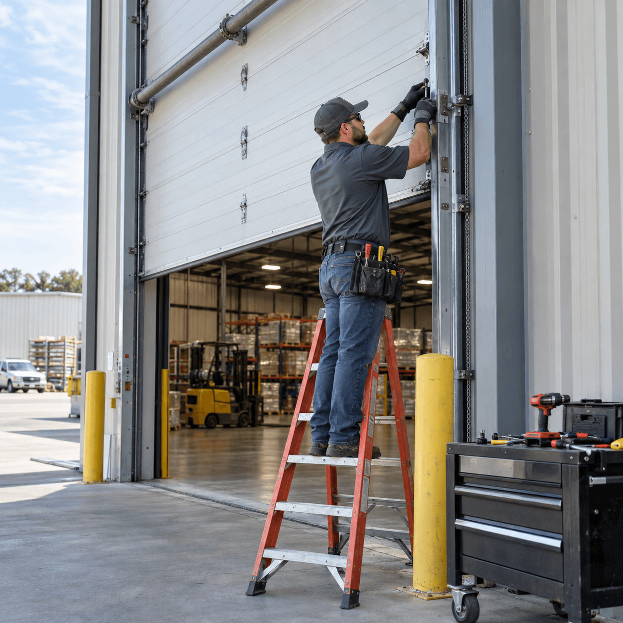 Commercial overhead garage door repair service for Rosharon Texas business property