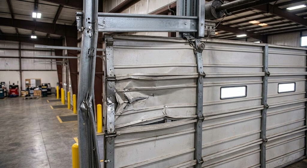 Commercial garage door panel and hardware damage inspection in Rosharon TX