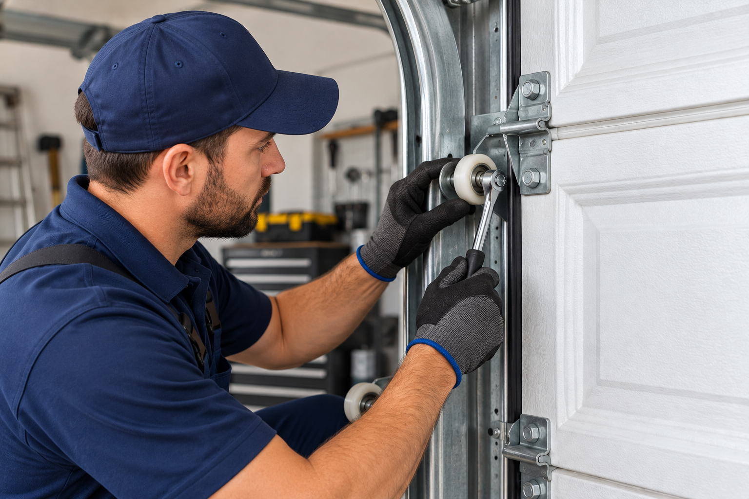 Garage door roller replacement and repair for smooth track movement in Rosharon Texas