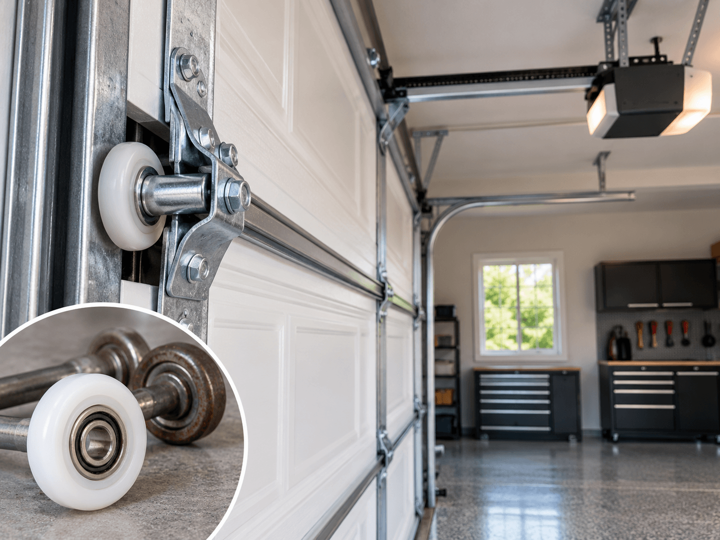 Garage door hinges and fasteners inspection in Rosharon TX