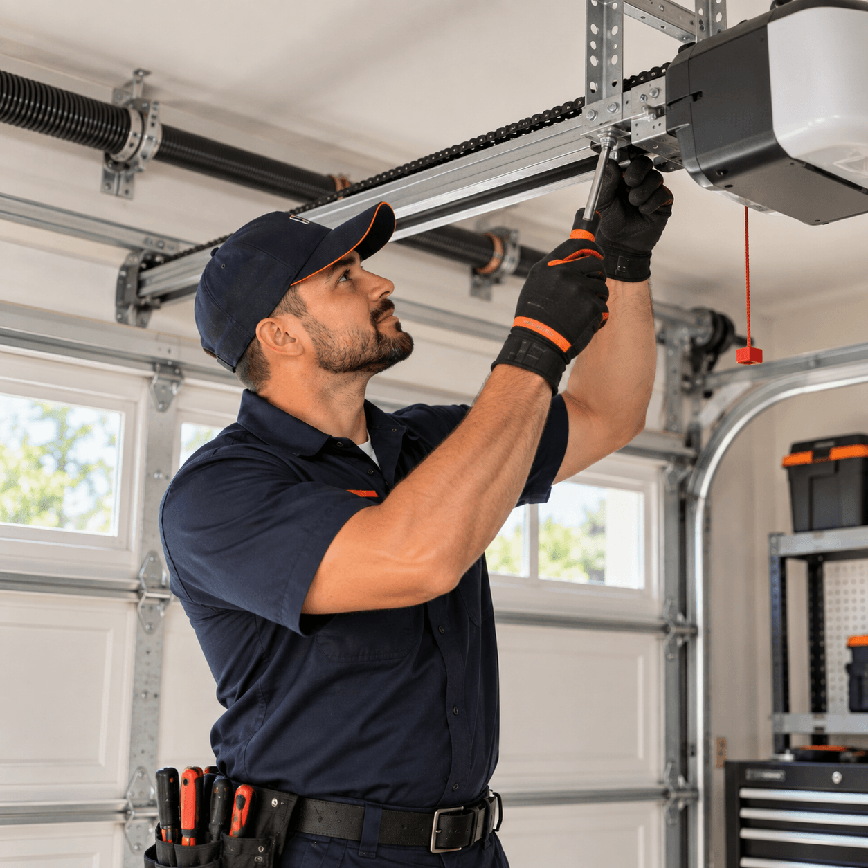 Garage door opener chain belt gear and trolley inspection in Rosharon TX