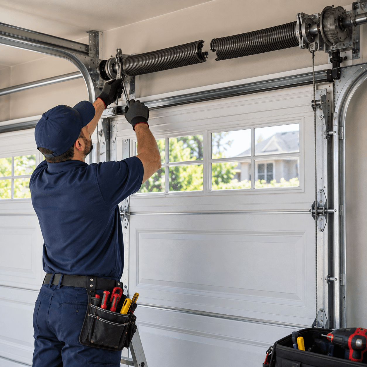 Broken garage door spring inspection for a residential garage door in Rosharon TX