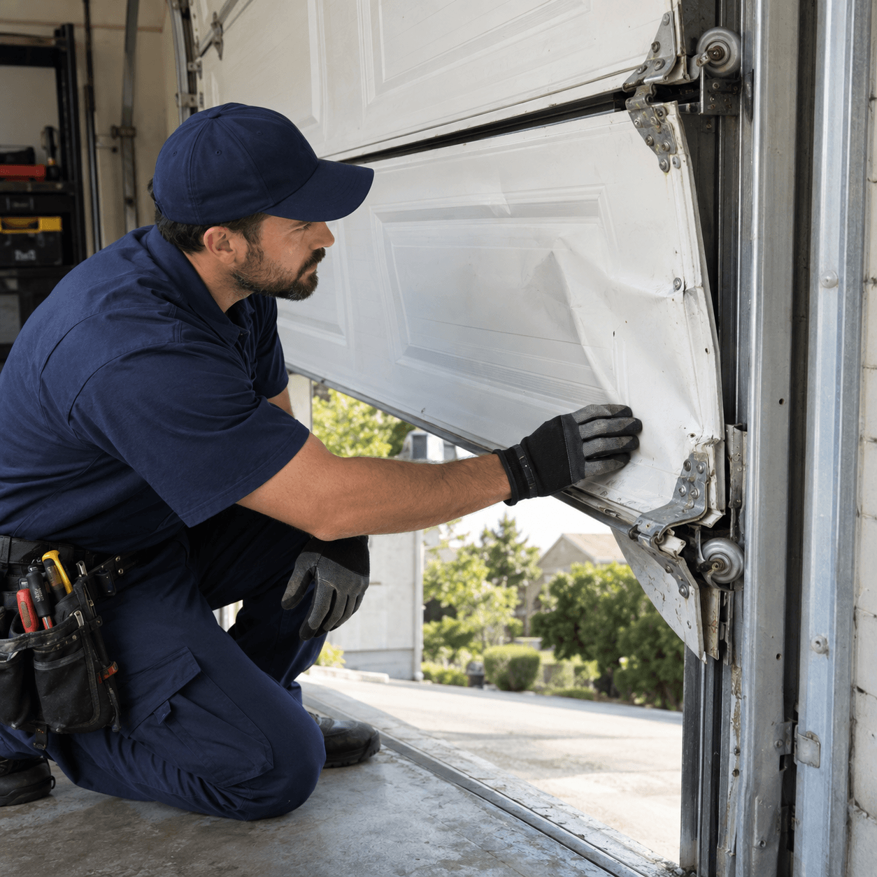 Residential garage door panel and hinge damage inspection in Rosharon TX