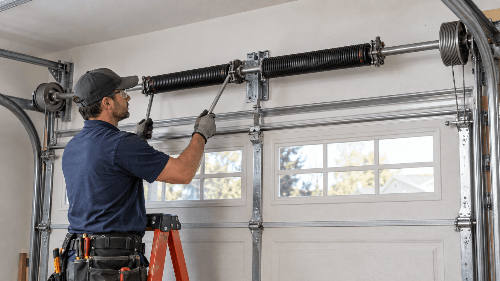Extension spring system for a residential garage door in Rosharon TX
