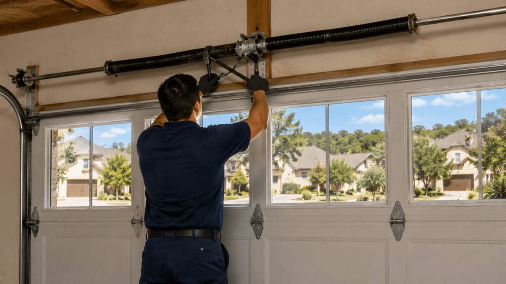 Dual torsion spring system for a garage door in Rosharon TX