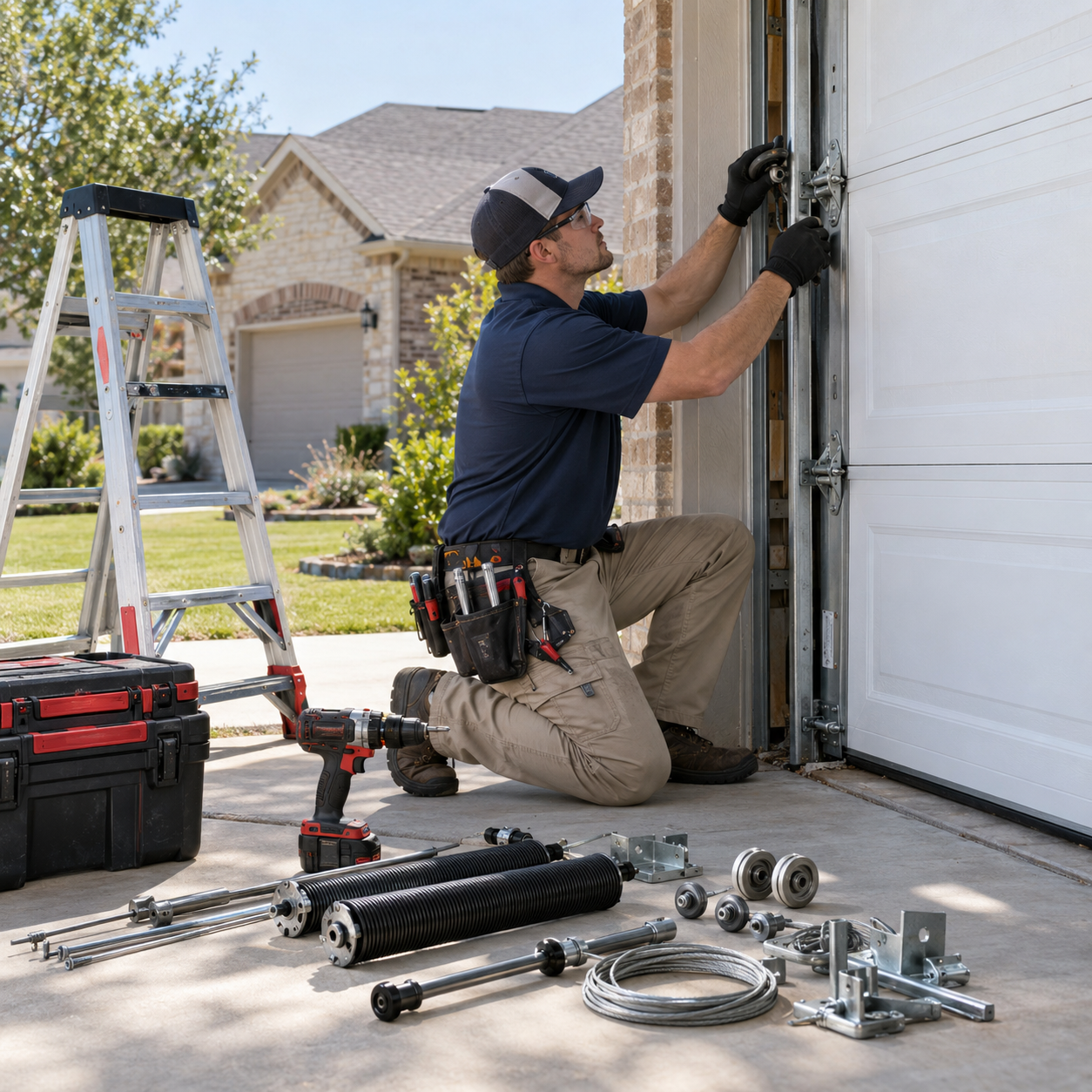 Garage door technician and service equipment for professional garage door repair in Rosharon TX